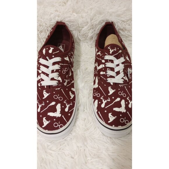 Vans X Harry Potter Burgundy/White Lace-Up Sneakers With Wizarding World Pattern - Picture 1 of 7